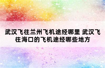 武汉飞往兰州飞机途经哪里 武汉飞往海口的飞机途经哪些地方